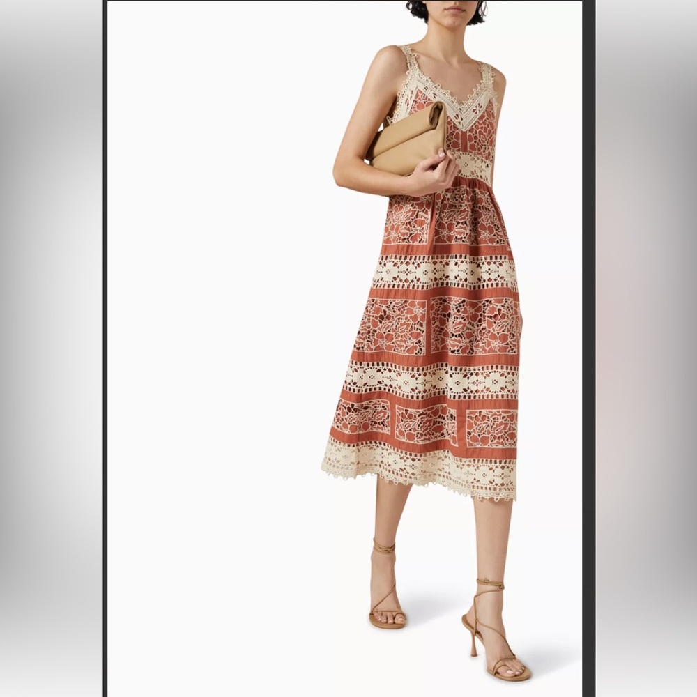 Sea New York Jonah Embroidery Sleeveless Midi Dress in Brick - Picture 2 of 8